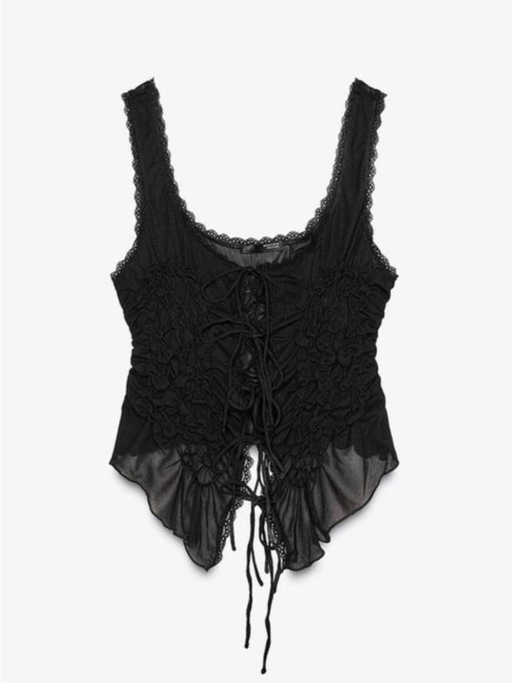 Black Lace-Up Sheer Top